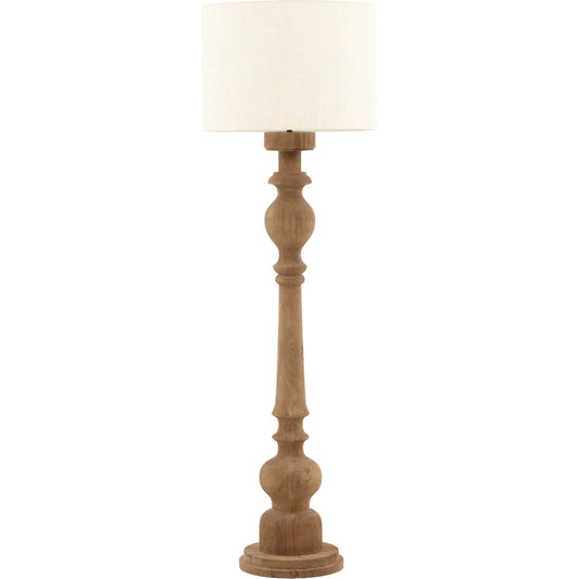 Candela Floor Lamp by Arch & Plane in light brown, natural. Made from mango wood, raw silk shade in a unique style.