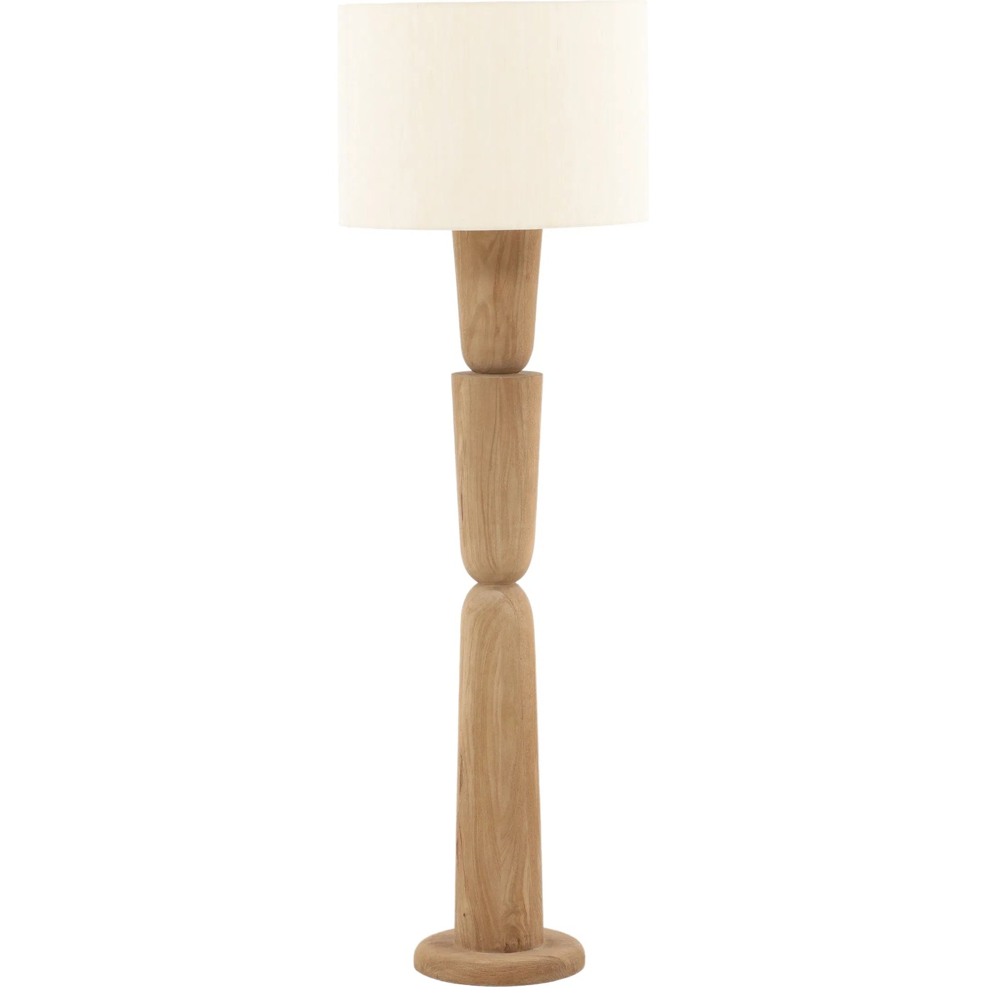 Enrico Floor Lamp by Arch & Plane in light brown, natural. Made from mango wood, raw silk shade in a transitional style.