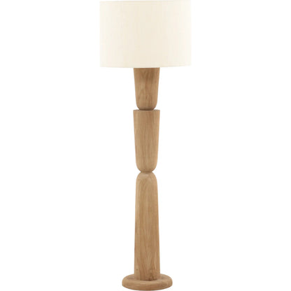 Enrico Floor Lamp by Arch & Plane in light brown, natural. Made from mango wood, raw silk shade in a transitional style.