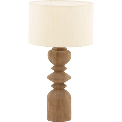 Kody Table Lamp by Arch & Plane in light brown, natural. Made from mango wood, raw silk shade in a transitional style.