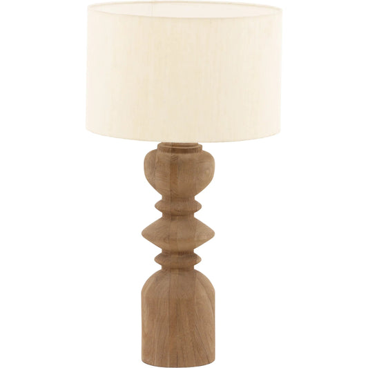 Lanier Table Lamp by Arch & Plane in light brown, natural. Made from mango wood, raw silk shade in a unique style.