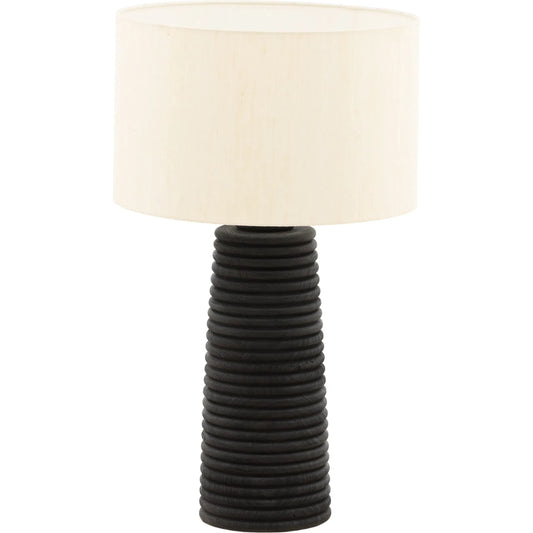 Khan Table Lamp by Arch & Plane in black, natural. Made from mango wood, raw silk shade in a unique style.