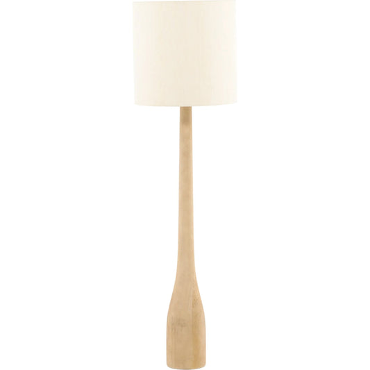 Xandra Floor Lamp by Arch & Plane in natural. Made from mango wood, silk shade in a unique style.