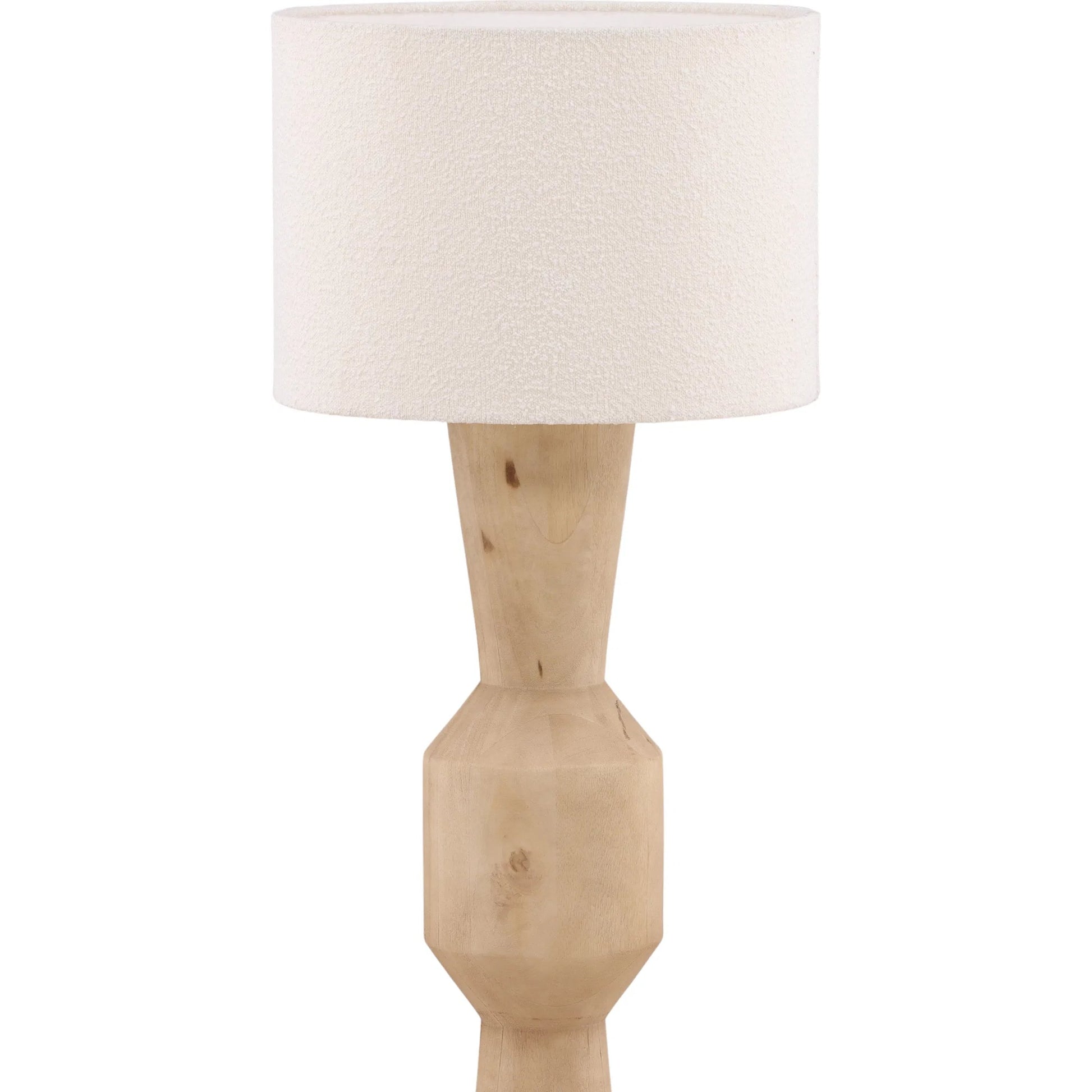 Genevieve Floor Lamp by Arch & Plane in natural, cream. Made from mango wood, boucle shade in a unique style.