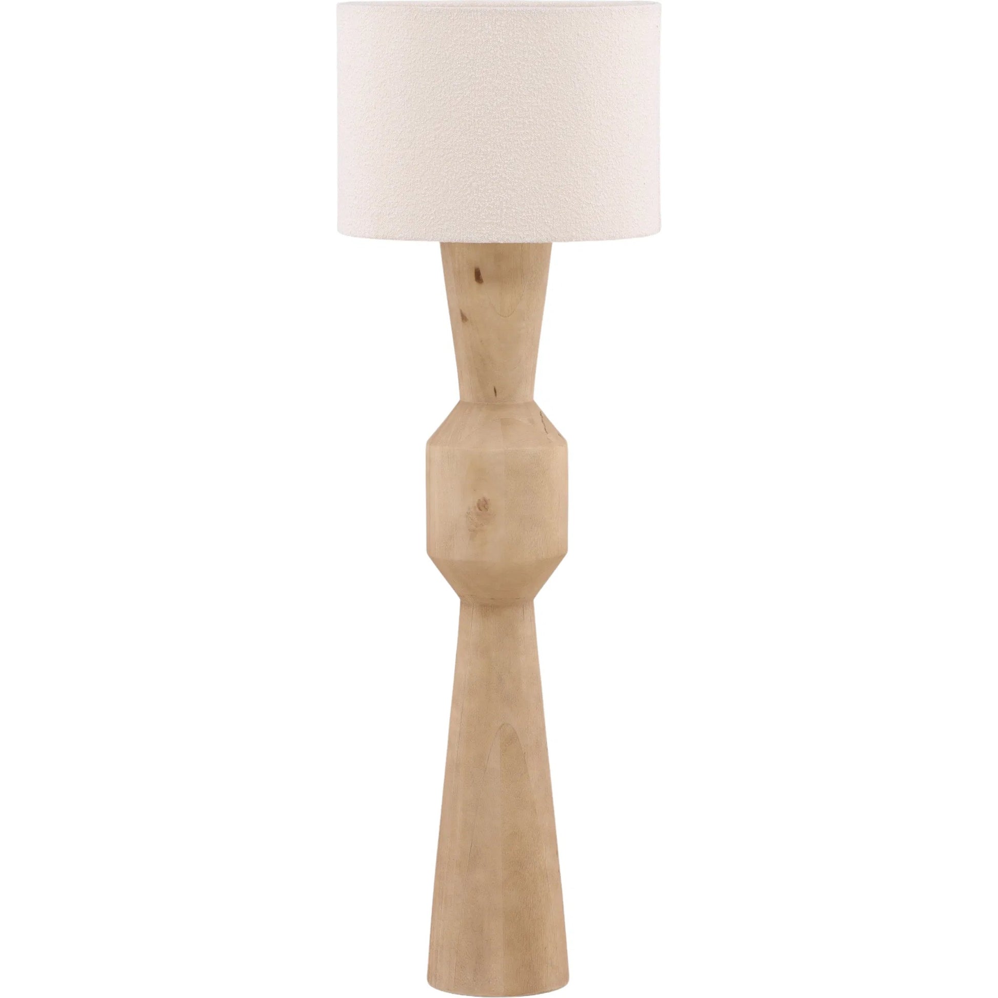 Genevieve Floor Lamp by Arch & Plane in natural, cream. Made from mango wood, boucle shade in a unique style.