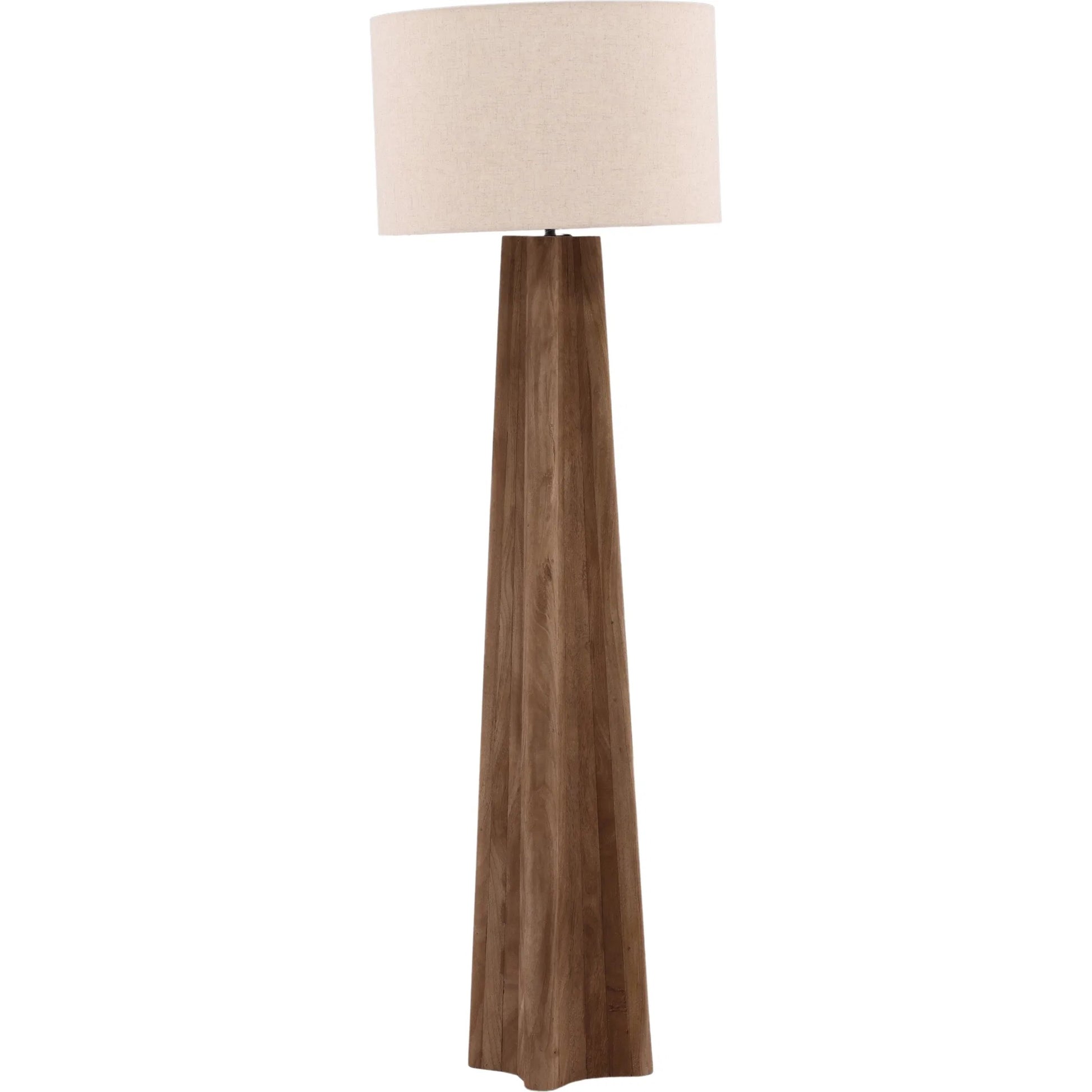 Archibald Floor Lamp by Arch & Plane in light brown, beige. Made from mango wood, cotton linen shade in a unique style.