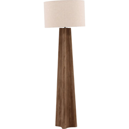 Archibald Floor Lamp by Arch & Plane in light brown, beige. Made from mango wood, cotton linen shade in a unique style.