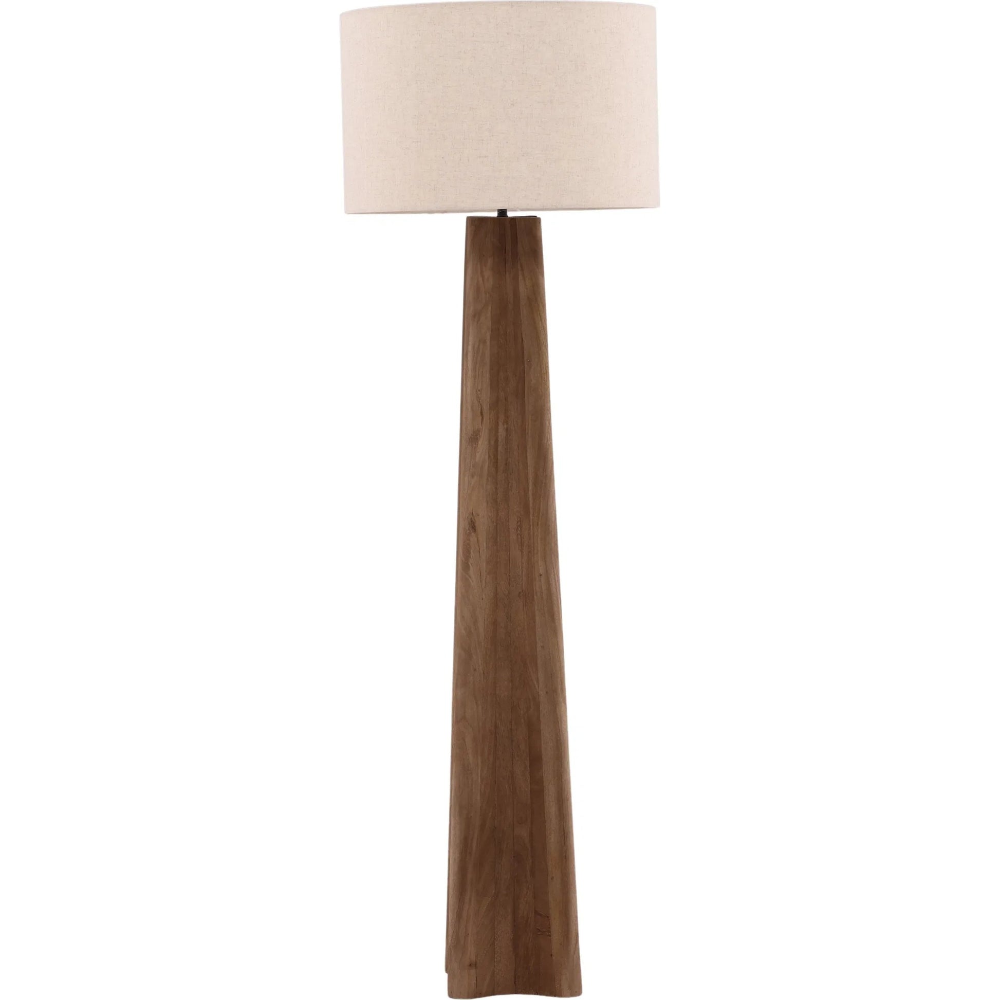 Archibald Floor Lamp by Arch & Plane in light brown, beige. Made from mango wood, cotton linen shade in a unique style.