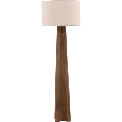 Archibald Floor Lamp by Arch & Plane in light brown, beige. Made from mango wood, cotton linen shade in a unique style.