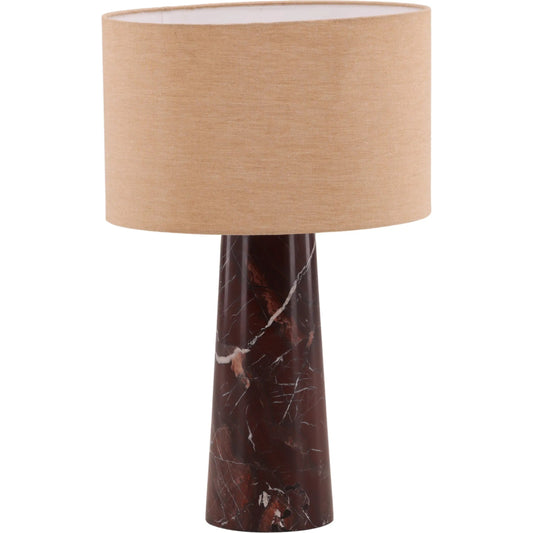 Kevin Table Lamp by Arch & Plane in red, beige. Made from cherry marble, chambrey shade in a unique style.