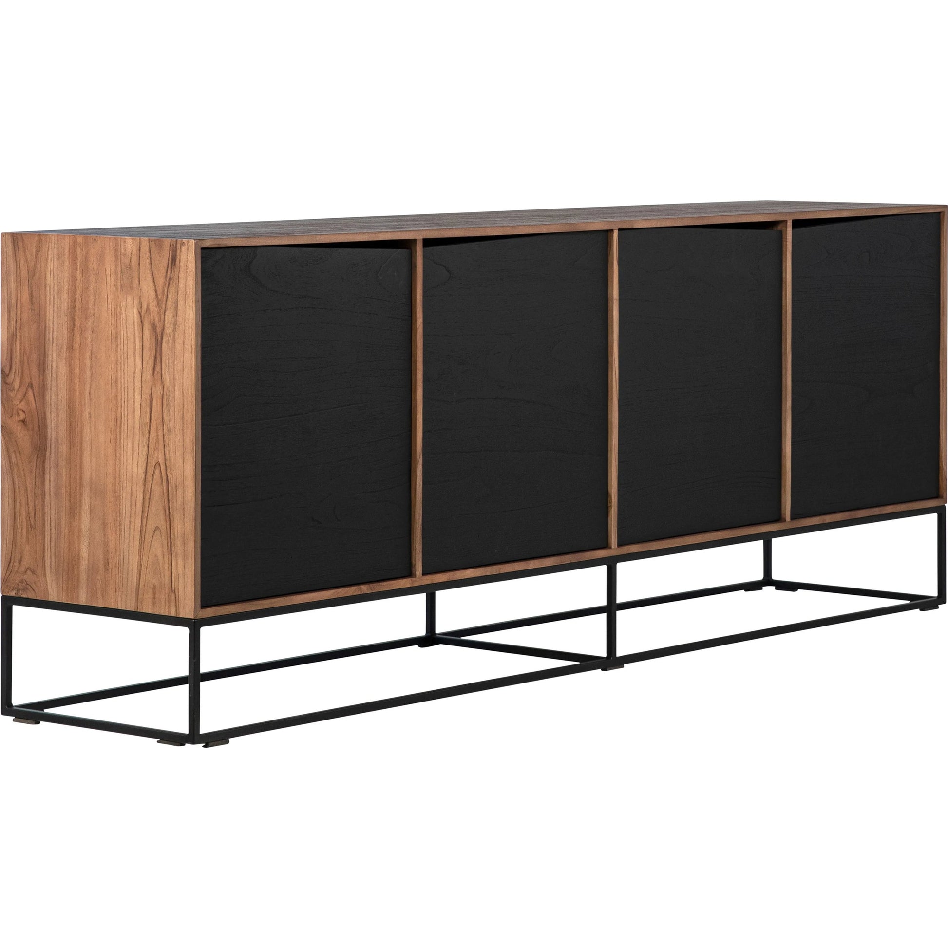 Nolan Teak Sideboard by Arch & Plane in brown, black and natural teak with antique black panels, base finish. Made from teak wood, iron in a modern style.