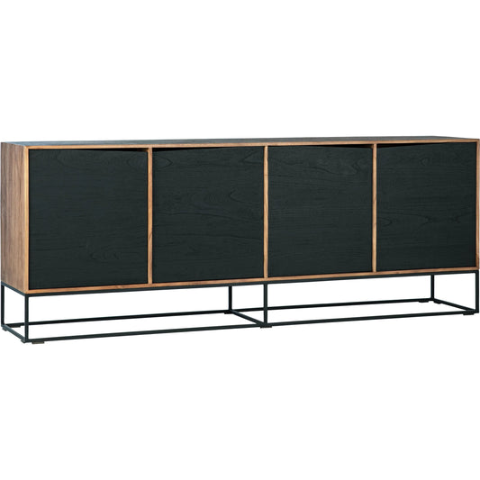 Nolan Teak Sideboard by Arch & Plane in brown, black and natural teak with antique black panels, base finish. Made from teak wood, iron in a modern style.