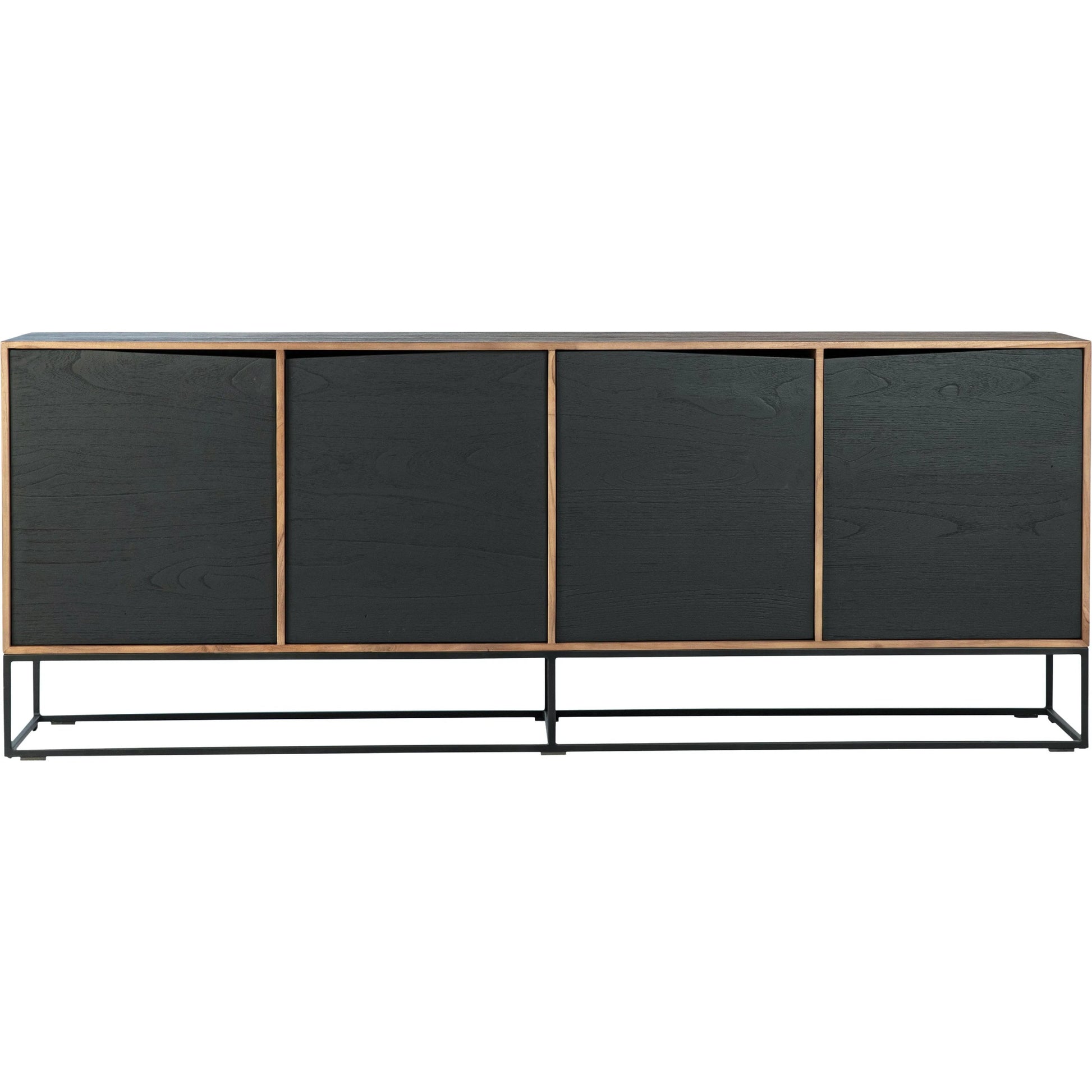 Nolan Teak Sideboard by Arch & Plane in brown, black and natural teak with antique black panels, base finish. Made from teak wood, iron in a modern style.