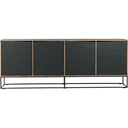 Nolan Teak Sideboard by Arch & Plane in brown, black and natural teak with antique black panels, base finish. Made from teak wood, iron in a modern style.