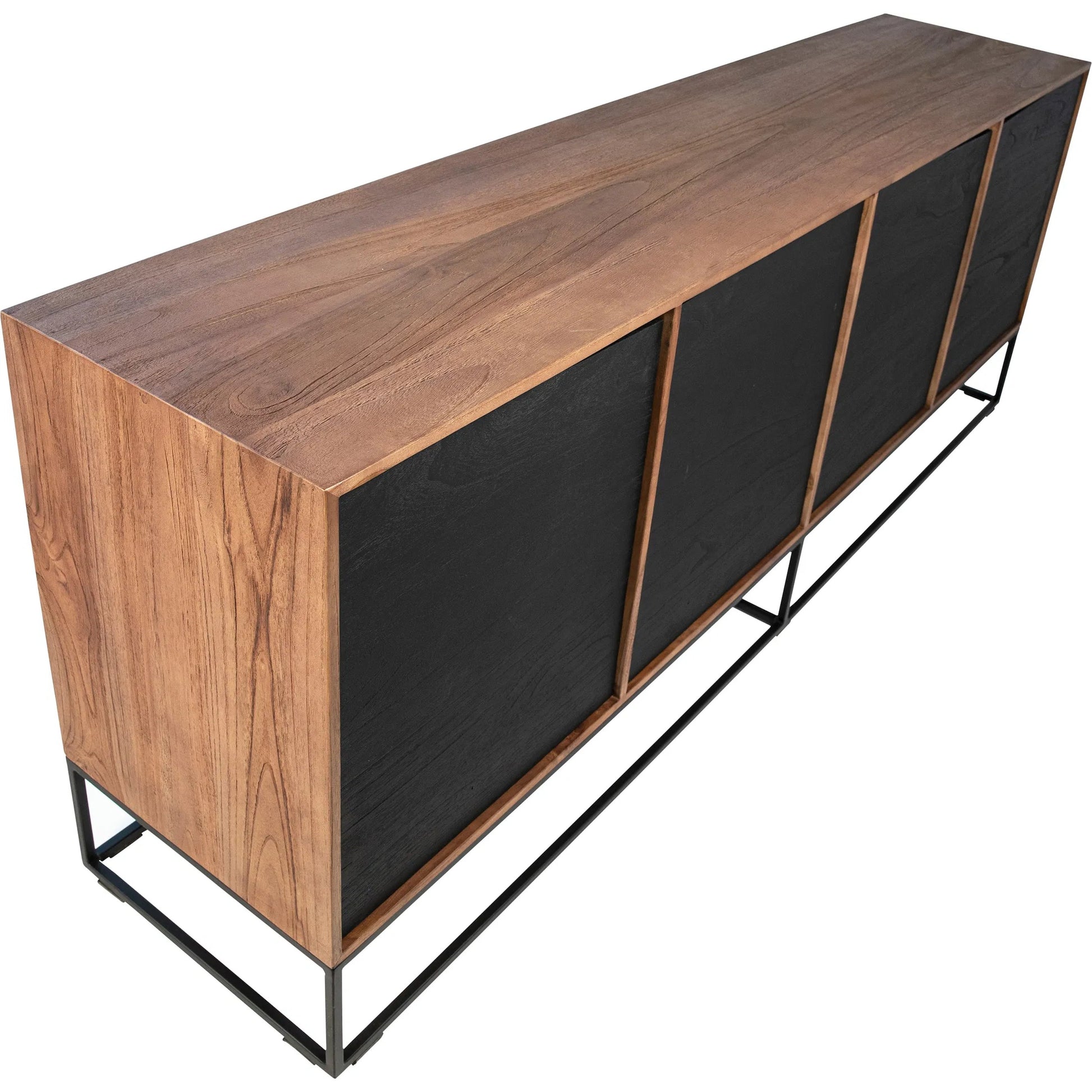 Nolan Teak Sideboard by Arch & Plane in brown, black and natural teak with antique black panels, base finish. Made from teak wood, iron in a modern style.