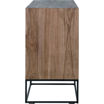 Nolan Teak Sideboard by Arch & Plane in brown, black and natural teak with antique black panels, base finish. Made from teak wood, iron in a modern style.