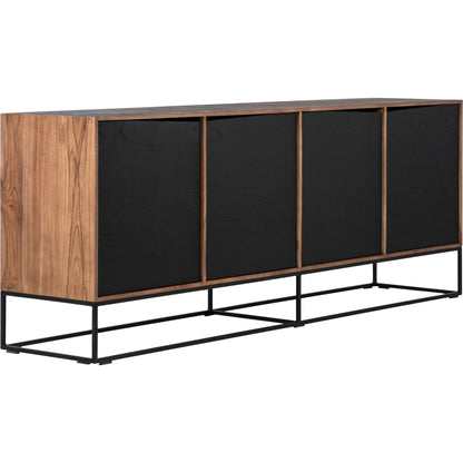 Nolan Teak Sideboard by Arch & Plane in brown, black and natural teak with antique black panels, base finish. Made from teak wood, iron in a modern style.