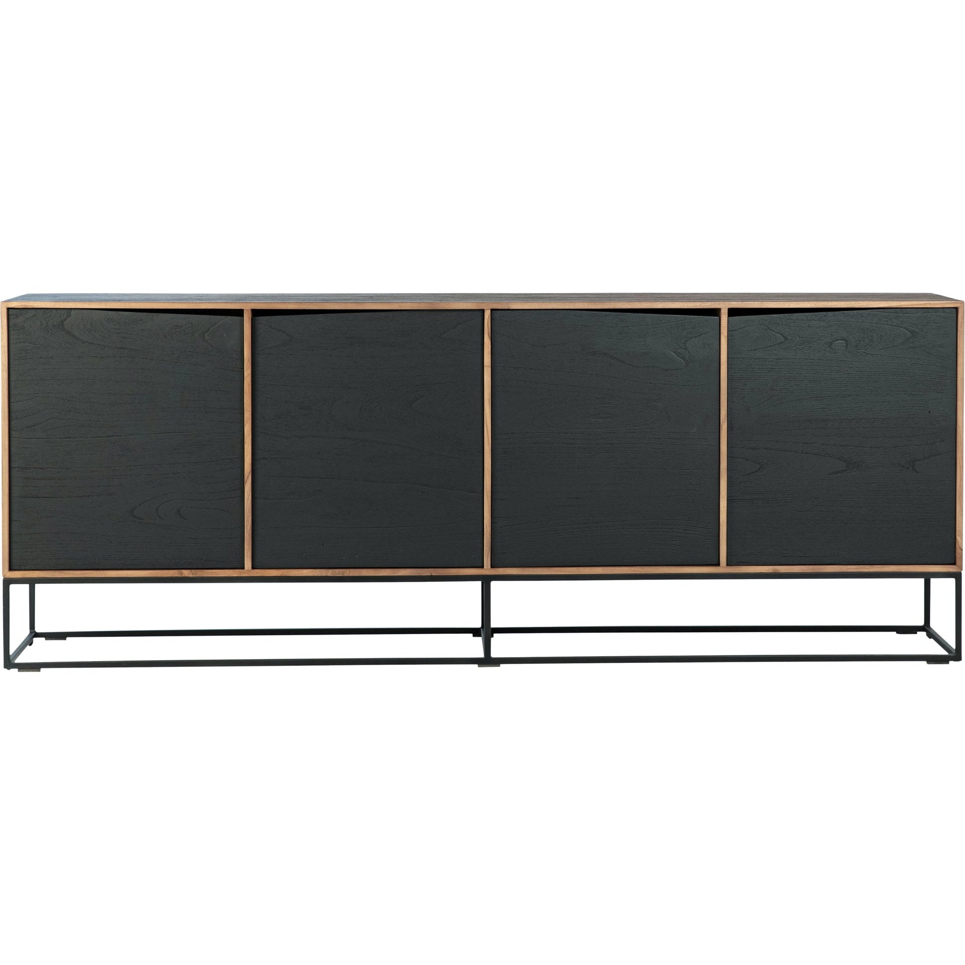 Nolan Teak Sideboard by Arch & Plane in brown, black and natural teak with antique black panels, base finish. Made from teak wood, iron in a modern style.