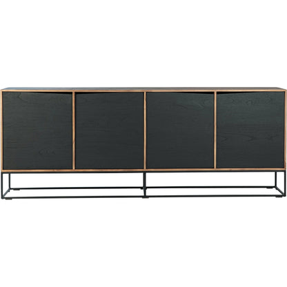 Nolan Teak Sideboard by Arch & Plane in brown, black and natural teak with antique black panels, base finish. Made from teak wood, iron in a modern style.
