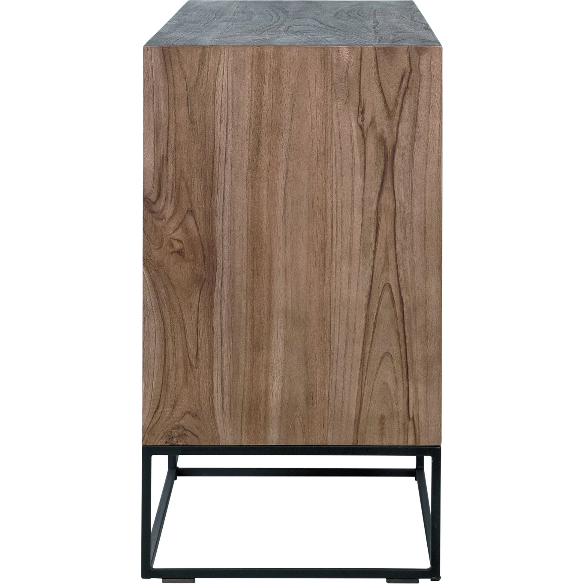 Nolan Teak Sideboard by Arch & Plane in brown, black and natural teak with antique black panels, base finish. Made from teak wood, iron in a modern style.