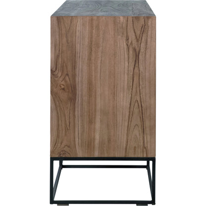 Nolan Teak Sideboard by Arch & Plane in brown, black and natural teak with antique black panels, base finish. Made from teak wood, iron in a modern style.