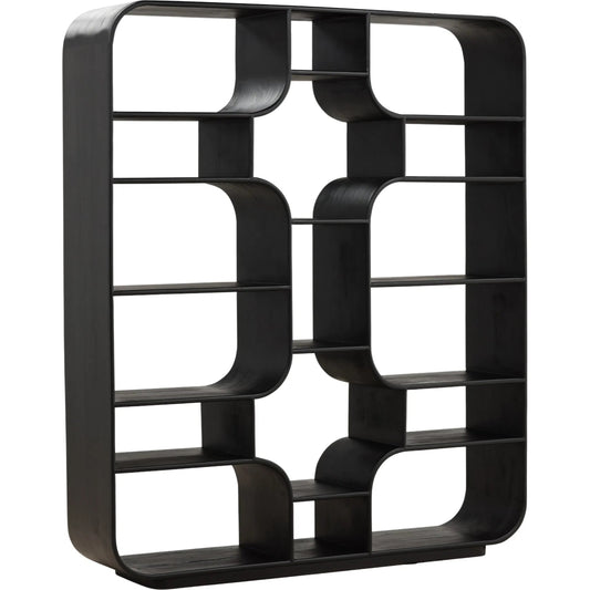 Gaetan Bookcase by Arch & Plane in black. Made from mindi wood in a unique style.