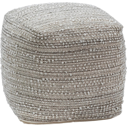 Lesbos Pouf by Arch & Plane in natural tones. Made from handwoven poly yarn in a rustic style.