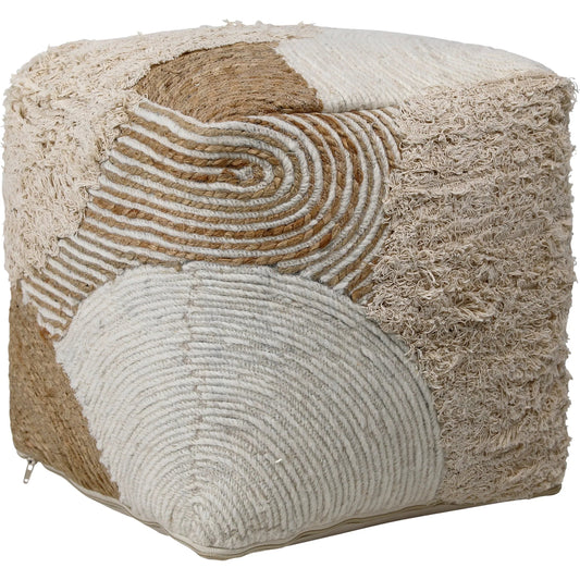 Emmeline Pouf by Arch & Plane in natural, ivory. Made from handwoven wool, jute, cotton in a unique style.