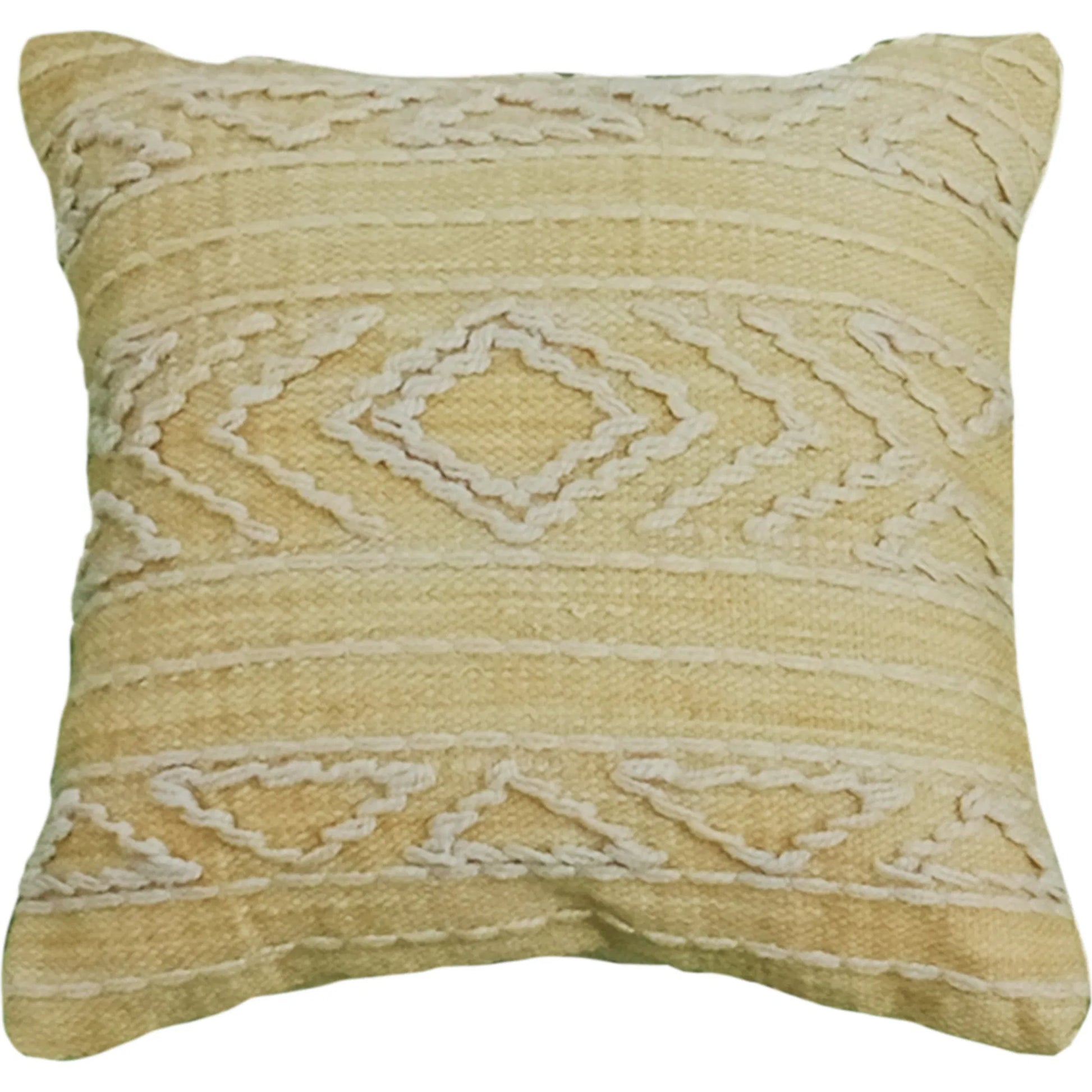 Julien Pillow by Arch & Plane in yellow. Made from handwoven pet yarn in a rustic style.