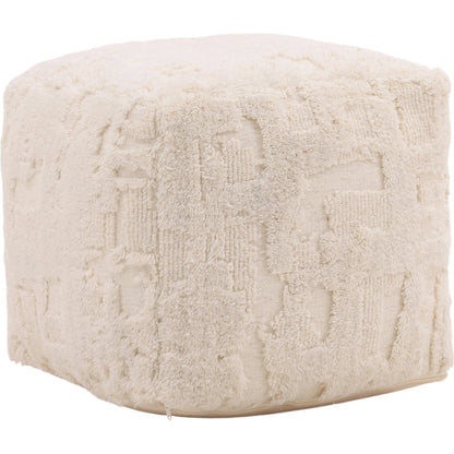 Winter Pouf by Arch & Plane in ivory. Made from handwoven wool in a rustic style.