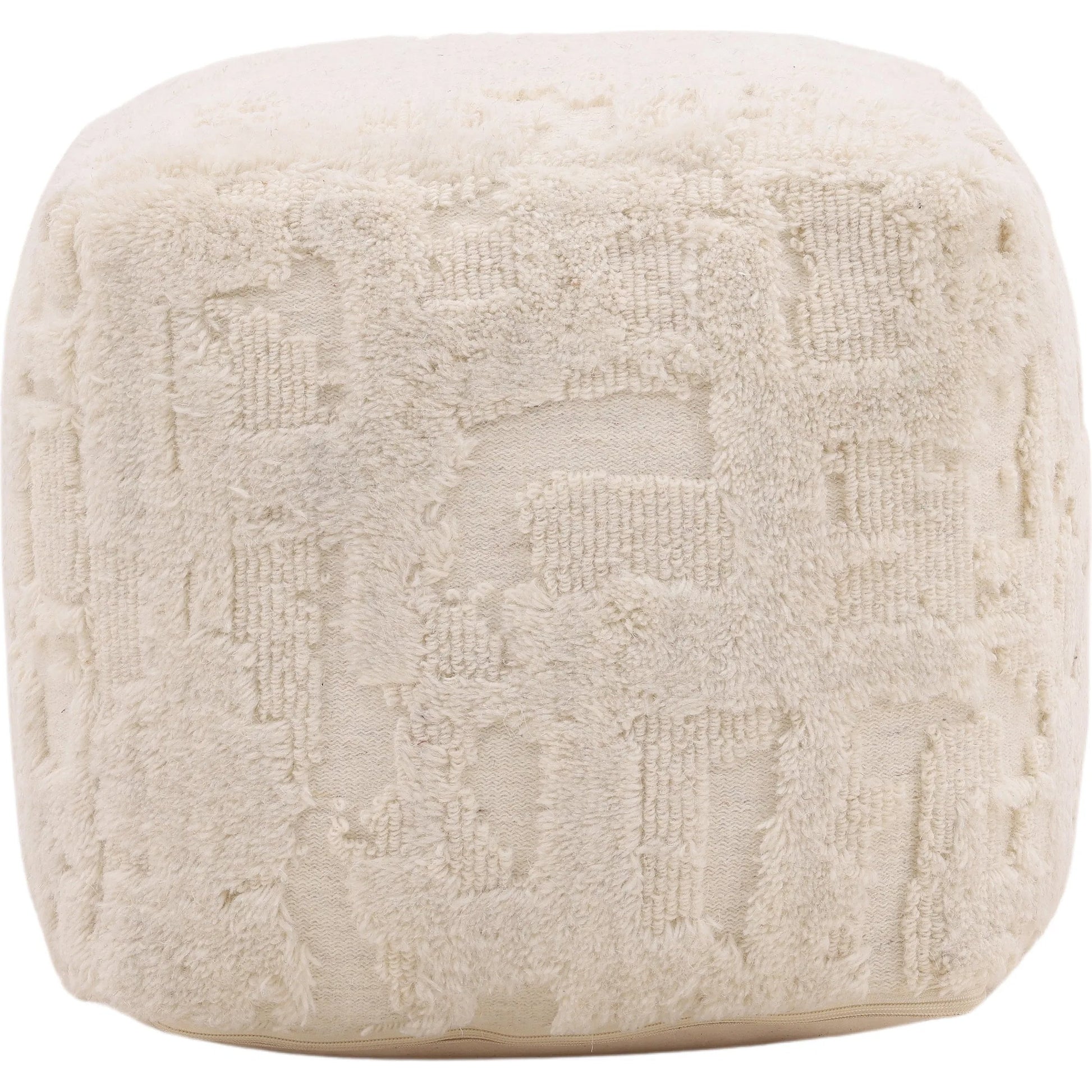 Winter Pouf by Arch & Plane in ivory. Made from handwoven wool in a rustic style.