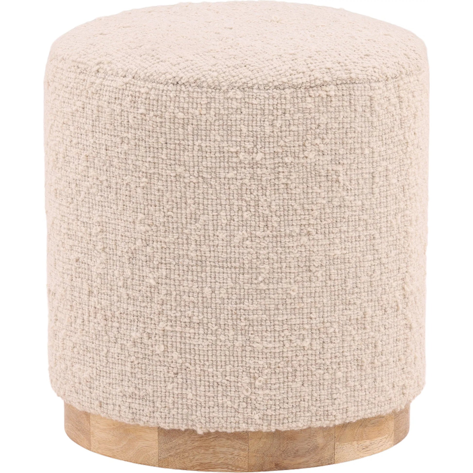 Madelynn Stool by Arch & Plane in ivory, natural. Made from handwoven wool blend, wood in a transitional style.