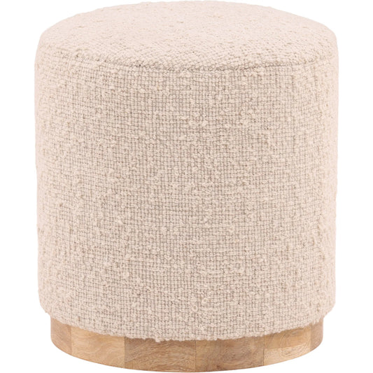 Gema Stool by Arch & Plane in ivory, natural. Made from handwoven wool blend, wood in a transitional style.