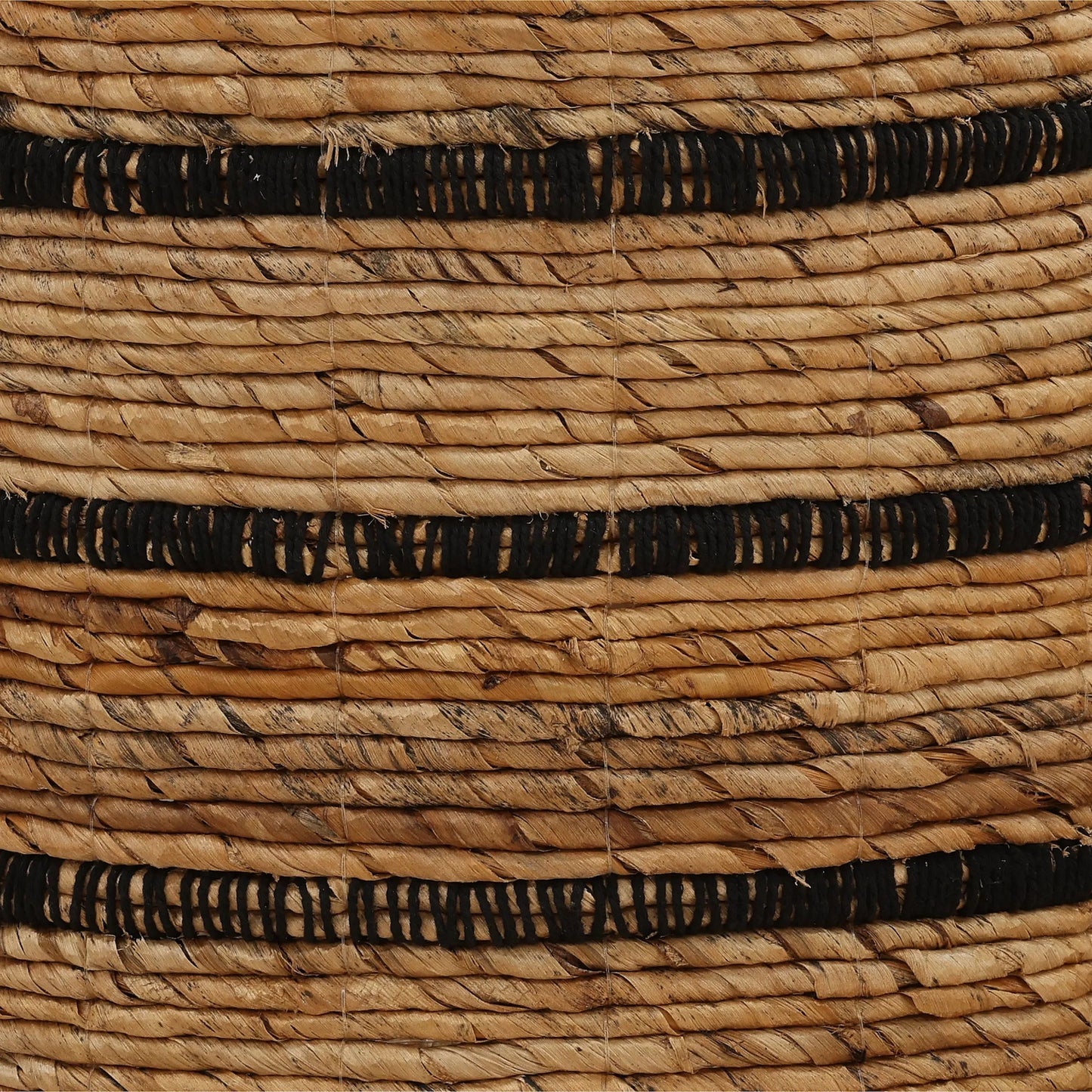 002 SI-2440760 | Closeup | German Basket (Set of 3) by Arch & Plane in natural, black. Made from woven banana leaf in a rustic style.