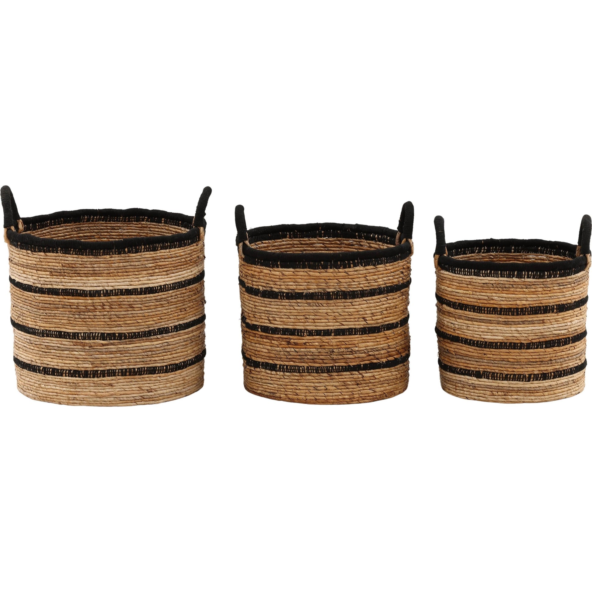 German Basket (Set of 3) by Arch & Plane in natural, black. Made from woven banana leaf in a rustic style.