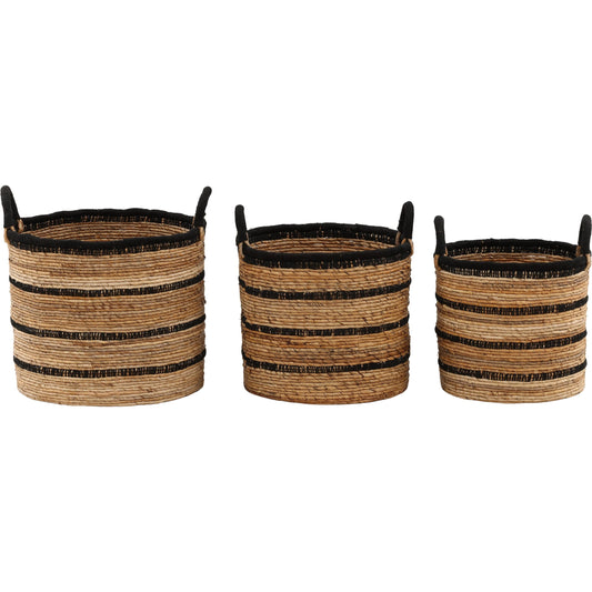 Wichita Basket (Set of 3) by Arch & Plane in natural, black. Made from woven banana leaf in a unique style.