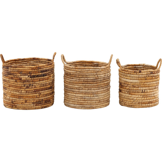 Kerensa Basket (Set of 3) by Arch & Plane in natural. Made from woven banana leaf in a unique style.