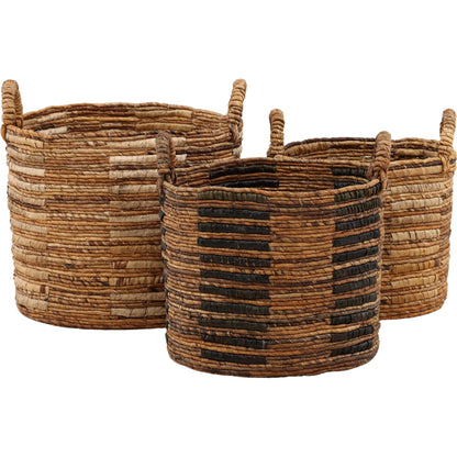 Ginger Basket (Set of 3) by Arch & Plane in natural. Made from woven banana leaf, raffia in a rustic style.