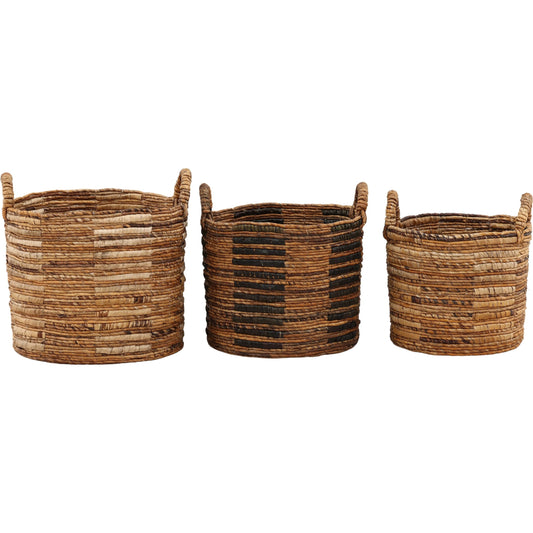 Rook Basket (Set of 3) by Arch & Plane in natural. Made from woven banana leaf, raffia in a unique style.