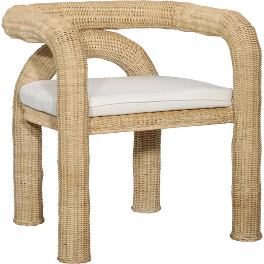 Ernestine Occasional Chair by Arch & Plane in natural, off white. Made from rattan frame, cushioned seat in a unique style.