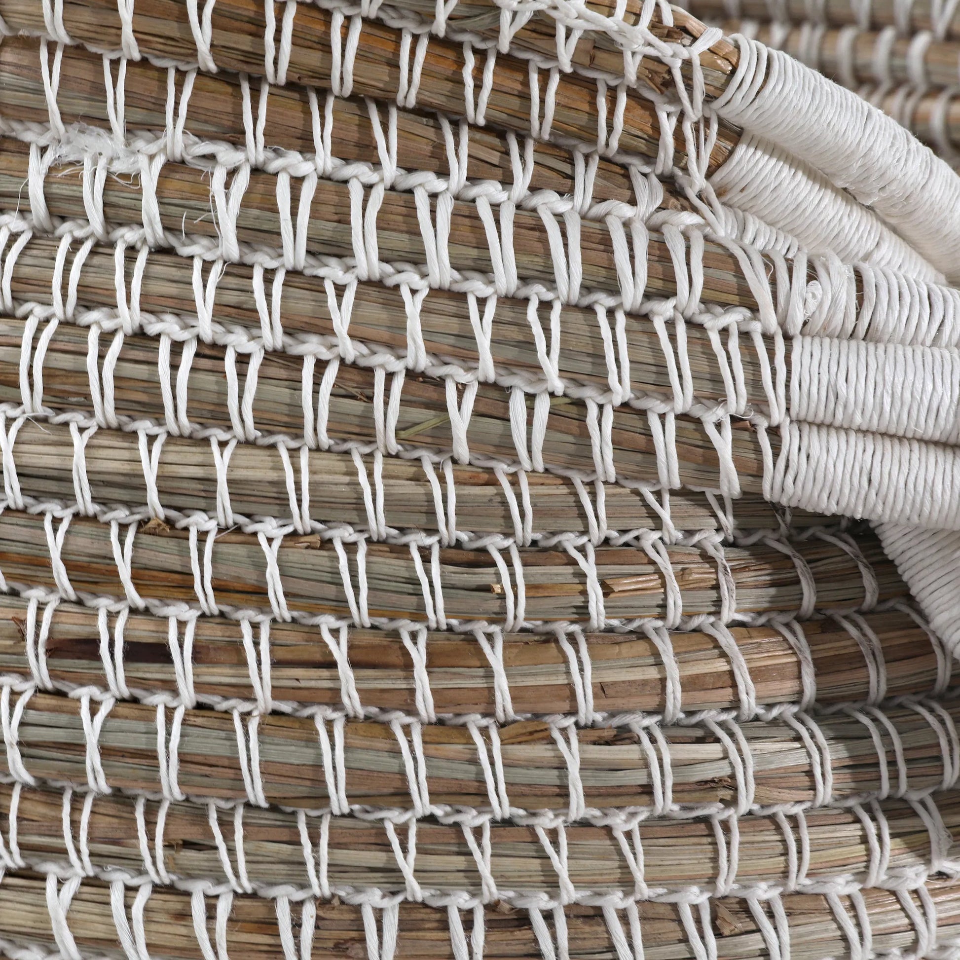 Dwight Basket by Arch & Plane in light natural, white cotton. Made from seagrass, cotton rope in a rustic style.