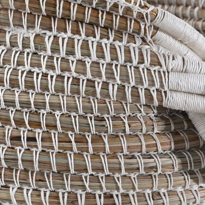 Dwight Basket by Arch & Plane in light natural, white cotton. Made from seagrass, cotton rope in a rustic style.