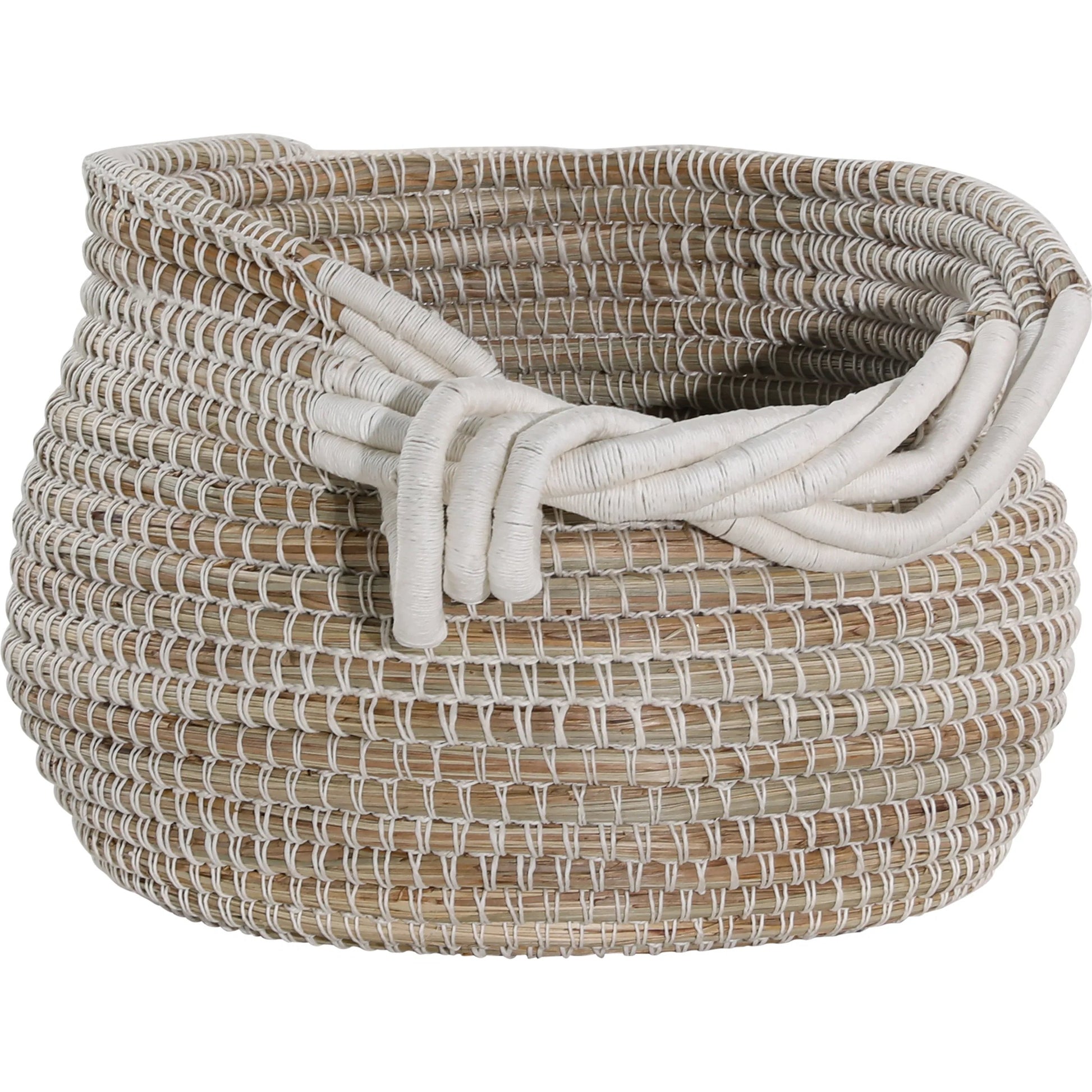 Dwight Basket by Arch & Plane in light natural, white cotton. Made from seagrass, cotton rope in a rustic style.
