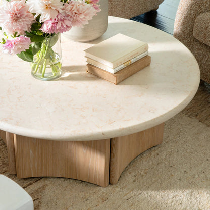 Giles Coffee Table by Arch & Plane in natural wash, cream marble. Made from oak wood, oak veneer, marble in a transitional style.