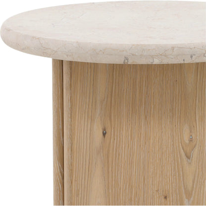 Giles Side Table by Arch & Plane in natural wash, cream marble. Made from oak wood, oak veneer, marble in a transitional style.