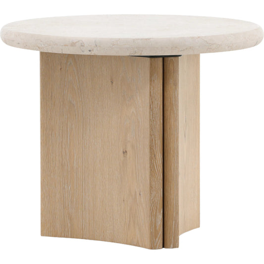 Oja Side Table by Arch & Plane in natural wash, cream marble. Made from oak wood, oak veneer, marble in a unique style.