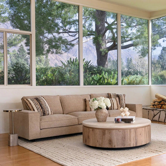 Canyon Coffee Table by Arch & Plane in natural wash, cream. Made from oak wood, oak veneer, marble in a unique style.