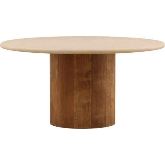 August Dining Table by Arch & Plane in sand, brown. Made from micro cement, teak wood in a unique style.