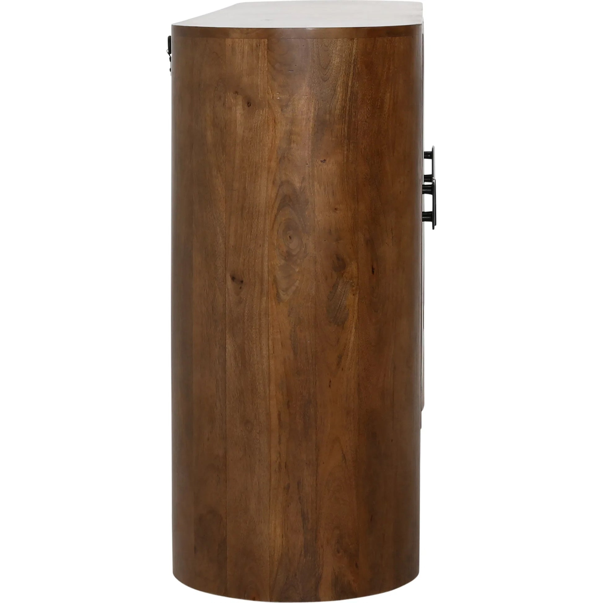 Lawson Sideboard by Arch & Plane in medium brown, black handles. Made from mango wood, metal in a traditional style.