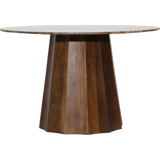 Atwell Dining Table by Arch & Plane in medium brown. Made from mango wood, marble in a unique style.